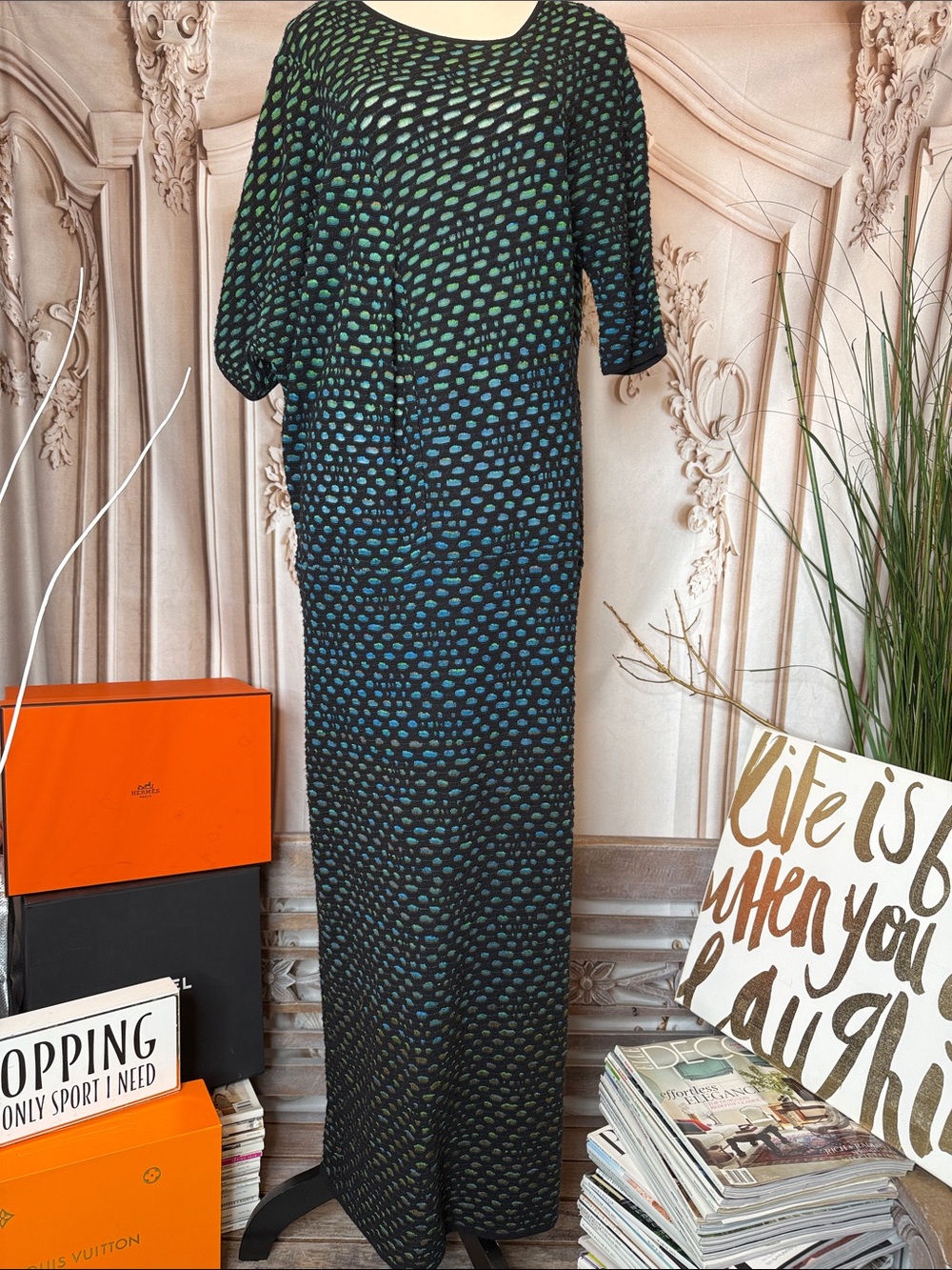 MISSONI- Black and Teal Patterned Long Women's Dress